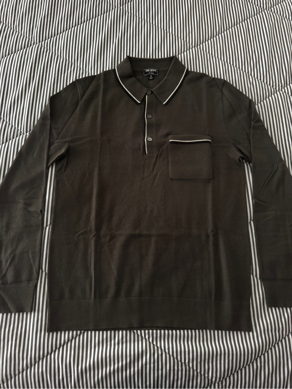 Todd Snyder Green Long-Sleeve Polo with White Piping